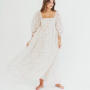 Floral Smocked Dress in Cream and Pink Floral